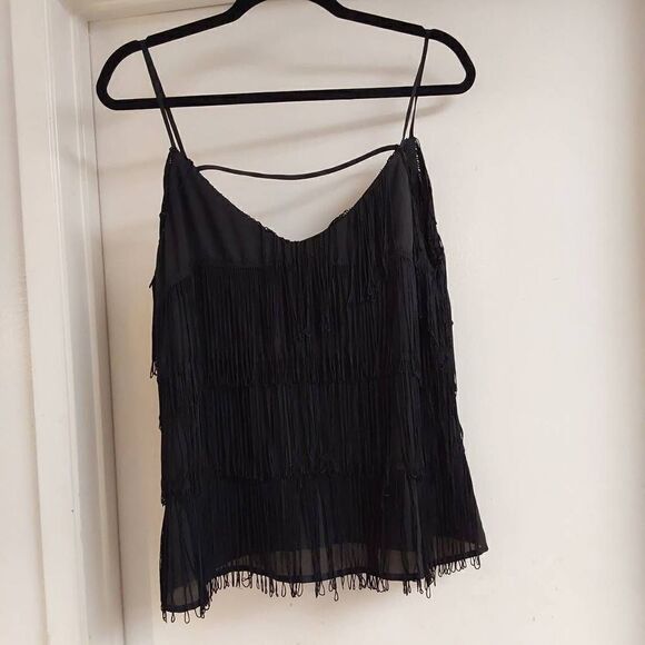 NWOT~Venus Black Fringed Accent Camisole TopSz Medium - Picture 1 of 2